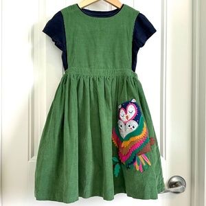 Mini Boden Pinafore with Owl Family Appliqué size 6/7